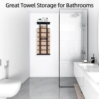 STWWO Bathroom Towel Storage Rack, Towel Racks for Bathroom Wall Mounted 30 inch with Shelf Can Holds 6 Large Towels, Wall Towel Rack for Rolled Towels, Black - Image 7