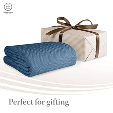 Threadmill Luxury Cotton Blankets for King Size Bed | All-Season Cozy 100% Cotton King Size Blanket | Herringbone Soft Fall Thermal Blanket fits Cal King Size Bed | Folkstone Blue - Image 7