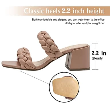 Athlefit Women's Braided Heeled Sandals Strappy Square Open Toe Heels Backless Mules Slip On Block Heels Nude Size 7.5 - Image 3