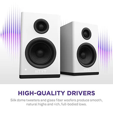 NZXT Relay PC Gaming Desktop Speakers - AP-SPKW2-US - Bookshelf-Style Design - 80 Watts - High Dynamic Range - Silk Dome Tweeters - Glass Fiber Woofers - White - Image 4