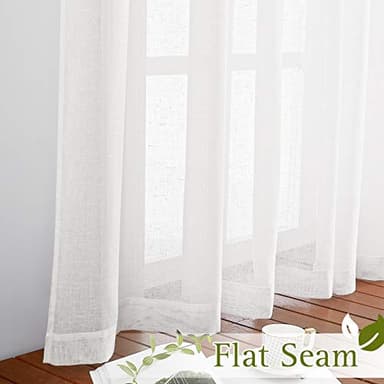 NICETOWN White Sheer Linen Curtains Flax Texture for Bedroom, Vintage Grommet Top Semitransparent Privacy Window Treatment Light Filtering for Living Room / Flat, W52 x L72, Set of 2 - Image 7