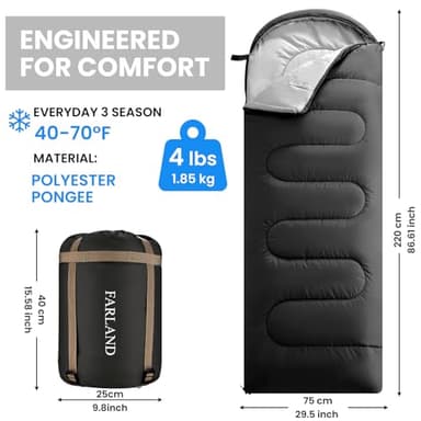FARLAND Sleeping Bags 30℉ for Adults Teens Kids with Compression Sack Portable and Lightweight for 3-4 Season Camping, Hiking,Waterproof, Backpacking and Outdoors - Image 2