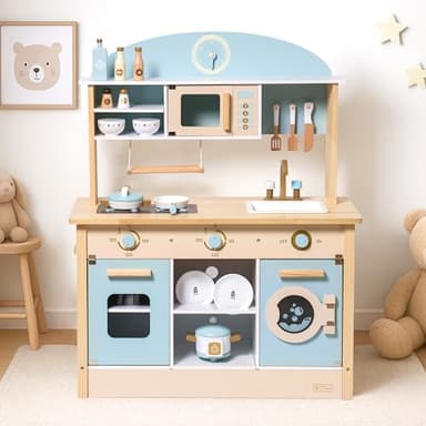 ROBUD Wooden Play Kitchen Set for Kids Toddlers, Toy Kitchen Gift for Boys Girls, Age 3+ - Image 9