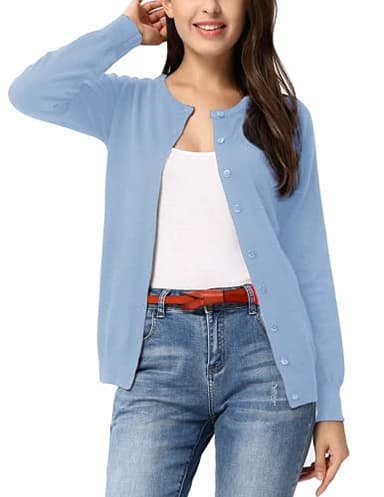 GRACE KARIN Women's Long Sleeve Button Up Cardigan Lightweight Crewneck Blue Knit Cardigan Sweaters Fall Clothes XL - Image 2