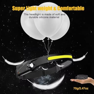Headlamp Rechargeable 2PCS, 230° Wide Beam Head Lamp LED with Motion Sensor for Adults - Camping Accessories Gear, Waterproof Head Light Flashlight for Hiking, Running, Repairing, Fishing, Cycling - Image 6