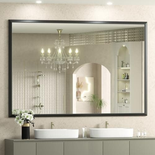 SMIROR Matte Black Bathroom Mirror for Over Sink 55x 40 inch, Metal Thick Frame Rectangle Vanity Mirror for Wall, Anti-Rust, Horizontally or Vertically Mounted - Image 1