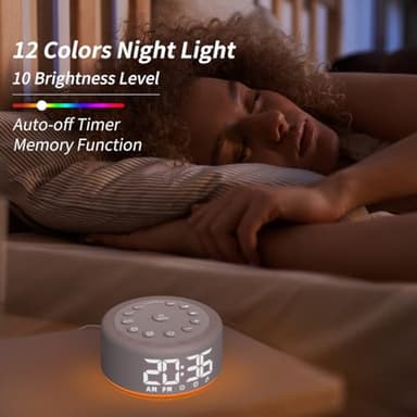 White Noise Sound Machine Alarm Clock Brown Noise Machine Night Light with Dual Alarms Backup Battery 30 Sleeping Sounds for Baby Kids Adults 32 Level Volume 5 Timers 15 Wake Up Sounds Memory Function - Image 5