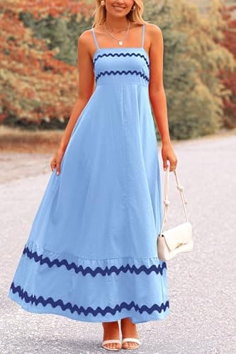 PRETTYGARDEN Women's 2025 Summer Flowy Maxi Dress Casual Sleeveless Spaghetti Strap Ruffle Beach Long Dresses (Light Blue,Medium) - Image 6