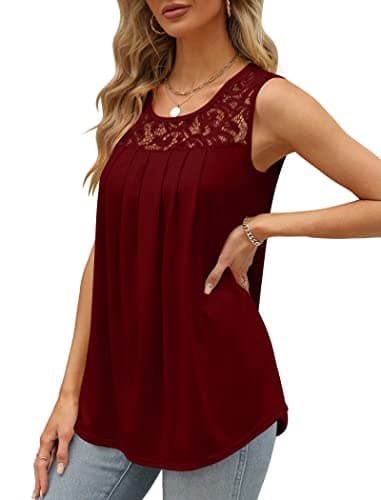 Saloogoe Plus Size Tops for Women Flowy Work Maternity Clothes Sleeveless Shirts Wine Red 3XL - Image 3