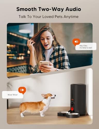 WOPET Automatic Cat Feeder with Camera for Two Cats, 6L Automatic Dog Feeder with HD Video and Night Vision, 5G/2.4G WiFi Pet Feeder for Cats & Dogs, SD Card Storage & 2-Way Audio - Image 4