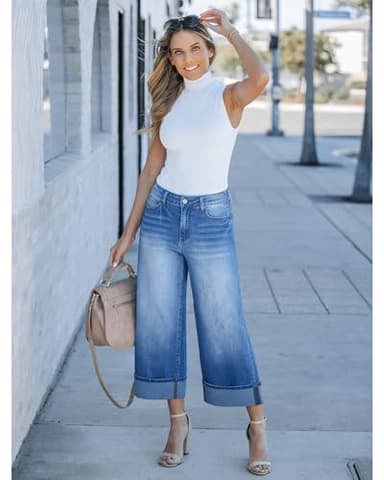 GRAPENT Business Casual Outfits for Women Western Outfit for Women Womens Clothes Trendy Ladies Capri Pants Women's Capris and Cropped Pants Women's Clothing Color Medium Blue X-Large Size 16 Size 18 - Image 5