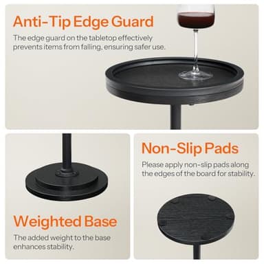 HOOBRO Small Round Side Table, Drink Table, Coffee Martini Table with Pedestal for Small Spaces in Living Room, Bedroom, Sofa Couch, Black BB168BZ01 - Image 7