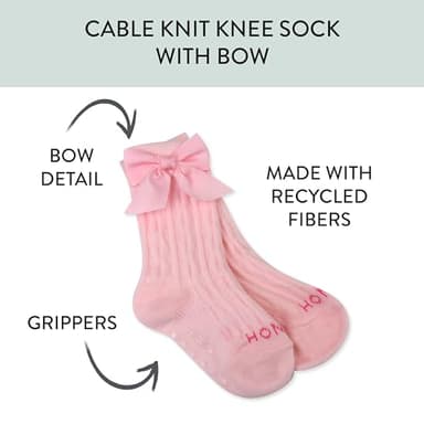 HonestBaby Cable Knit Socks with Bow, Pink, 12-24 Months - Image 2