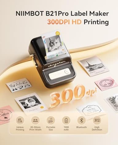 NIIMBOT B21 Pro Label Maker, 300DPI HD Label Printer, Ideal for Notes,Photos, Study Graphics, Memo Maker,50x30mm Label,230Pcs(Black) - Image 2