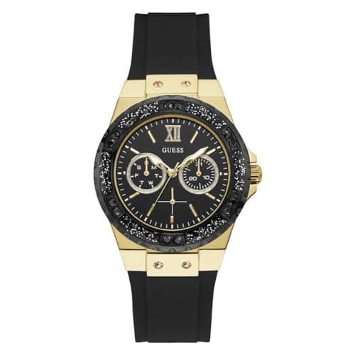 GUESS Gold-Tone Stainless Steel + Black Stain Resistant Watch with Day + Date Functions. Color: Black (Model: U1053L7) - Image 1