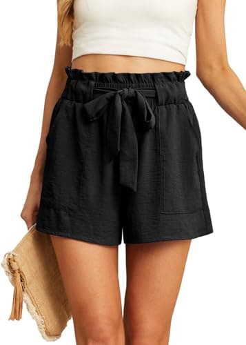 IWOLLENCE Womens Shorts with Pockets Summer Casual Shorts for Women Waist Casual Lightweight Adjustable Tie Knot Loose Black XX-Large - Image 1