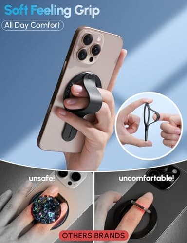 GripMate for MagSafe Phone Grip for iPhone - Magnetic Phone Ring Holder Detachable for iPhone 17 - Comfortable Finger Phone Ring Grip for Apple 16/15/14/13/12,Black - Image 3