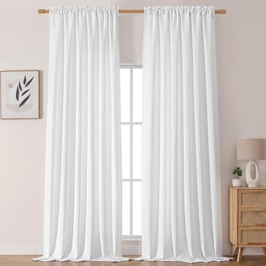 Chyhomenyc White Curtains 120 Inch Length 2 Panels Set, Faux Linen Textured Light Filtering Soft Airy Farmhouse Curtain Drapes Ceiling to Floor for Large Window, 50Wx120L - Image 1