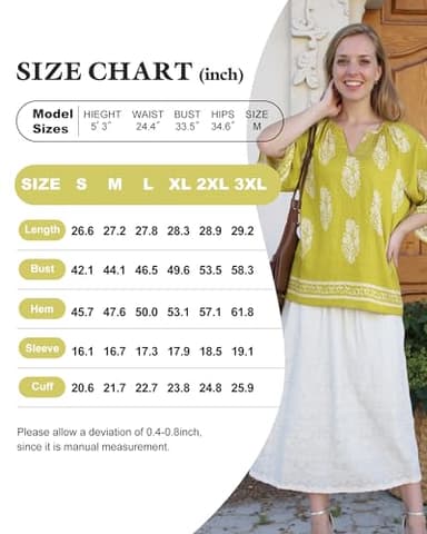 Bebonnie Women Blouses Dressy Casual: Womens Bell Sleeve Summer Spring V Neck Floral - Hawaiian Outfits for Women - Boho Hippie Peasant Blouses Plus Size Shirts Tunic Tops Multi Green XXL - Image 6