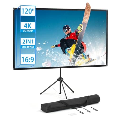 Projector Screen with Stand, Portable Projector Screen, 120 Inch 16:9, Outdoor Projection Screen, 1.2 Gain, 160 Degree View Angle, 2 Mounting Modes, Fast Setup, Idea for Home Cinema, Backyard Party. - Image 1