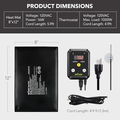 BN-LINK Durable Reptile Heating Pad 8" X 12" with Digital Thermostat Under Tank Heater Terrarium Warmer Combo Set for Turtles, Lizards, Frogs, and Other Reptiles - Image 3