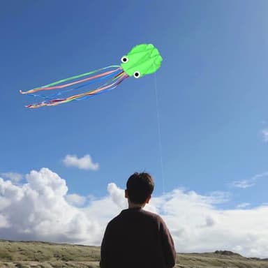 Kaiciuss Octopus Kite & Kite Reel Set, Easy to Fly for Beach Trip, Nice Winder for Kids & Adults, Single Line Frameless Style with 7.2 Inch Wheel Kit (Green) - Image 2