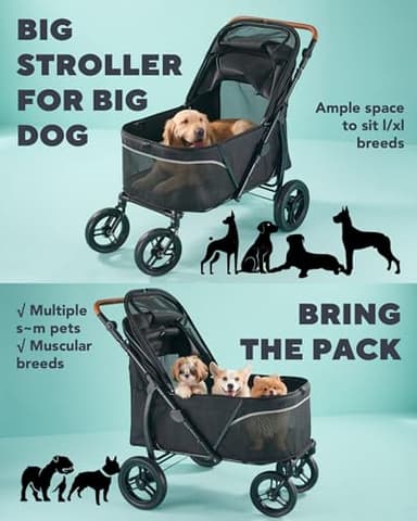 Zoosky Pet Stroller for Large Dogs up to 110lbs, Large Pet Stroller for Multiple Pets, All-Terrain with Adjustable Handle & Mesh Dual-Window, 1680D Waterproof Oxford Fiber - Image 2