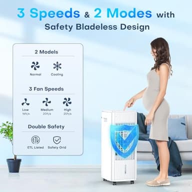MYICY 3-IN-1 Windowless Air Conditioner w/Double Tanks, Smart Timer, 3 Ice Packs, 60W Evaporative Air Cooler, 70° Oscillation, 3-Speed 25-INCH Swamp Cooler Air Conditioner Portable for Room - Image 3