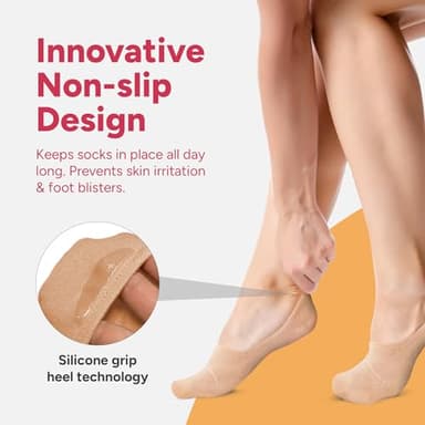 Eedor Women's No Show Socks, Comfy and Breathable Non-Slip, Low Cut Invisible Liner Socks for Casual and Formal Wear, Durable, Soft, Stretchable Fabric - 6 Pairs, Large, Size 8-10 - Beige - Image 5