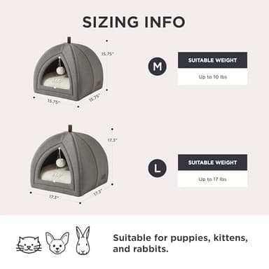 Bedsure Cat Beds for Indoor - 2 in 1 Cat Cave House Tent for Kittens and Small Pets with Removable Washable Cushioned Pillow, Foldable Kitten Hideaway with Non-Slip Bottom, Grey, 17.3 inches - Image 5