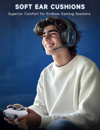 Gvyugke 2.4GHz Wireless Gaming Headsets for PS5, PS4, PC, Switch - Bluetooth 5.3 Gaming Headphones with Noise Canceling Mic, 7.1 Surround Sound, 70H Battery, Blue Lighting - Black - Image 8