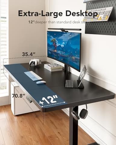 HUANUO Electric Standing Desk, 71 x 35 inch Large Height Adjustable Table, Powerful Brushless Motor, 4 Memory Preset, Sit Stand Up Desk, Home Office Computer Table with Thick T-Shaped Frame - Image 4