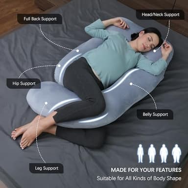 MOON PARK Pregnancy Pillows for Sleeping - U Shaped Full Body Maternity Pillow with Removable Cover - Support for Back, Legs, Belly, HIPS - 57 Inch Pregnancy Pillow for Women - Grey - Image 2