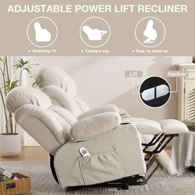 BOSMILLER Power Lift Recliner Chair for Elderly with Vibration Massage and Lumbar Heating Electric Oversized Single Sofa with Cup Holder and USB Charge Port for Living Room - Image 5