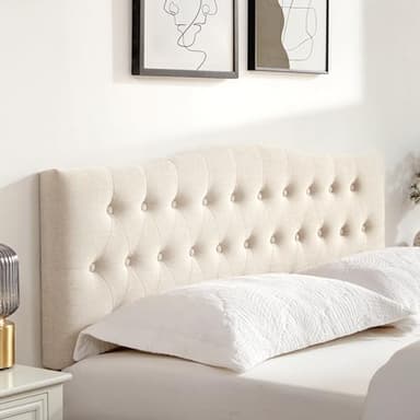 Huatean Home Tufted Upholstered Headboard Full Size, Sturdy and Durable Solid Wood Full XL headboard, Fabric Headboard Adjustable Height from 37” to 51”, Modern Button Diamond Design Head Board, Beige - Image 6
