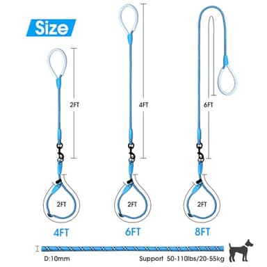 Codepets Detachable 2/5" Slip Lead, 4FT 6FT 8FT with Comfortable Silicone Handle Strong Rope Leash for Large Medium Small Dogs No Pull Highly Reflective Pet Training Leash (Blue-Black, 8FT) - Image 5