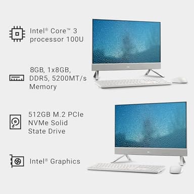 Dell 24" FHD All-in-One Desktop PC, Intel Core i3-100U, 16 GB DDR5 RAM, 512 GB SSD, No-Touchscreen, DisplayPort HDMI, Wireless Keyboard & Mouse, WiFi, Win 11 Pro, USB Type-C, USB Type-A, White - Image 2