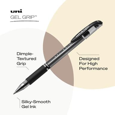 uniball Signo Grip Gel Pen, Stick, Medium 0.7 Mm, Black Ink, Silver/black Barrel, Dozen - Image 3