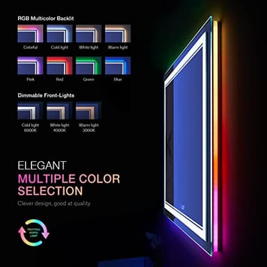 ISTRIPMF 36x36 inch Lighted Bathroom Mirror for Wall,Front Lighted and RGB Backlit LED Bathroom Mirror with Lights,Tempered Glass/Dimmable/Anti-Fog/Square Mirror - Image 3