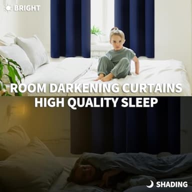 BGment Blackout Curtains for Bedroom 48 Inches Length - Rod Pocket Thermal Insulated Room Darkening Curtain Window Drapes for Cafe Kitchen, 42 x 48 Inch, 2 Panels, Navy Blue - Image 2