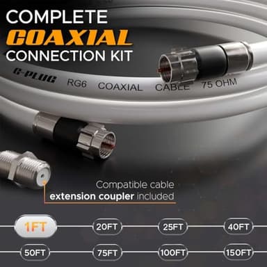 G-PLUG 1FT RG6 Coaxial Cable Connectors Set - High-Speed Internet, Broadband and Digital TV Aerial, Satellite Sky Cable Extension- Weather-Sealed Double Rubber O-Ring and Compression Connectors White - Image 2