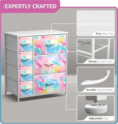 Sorbus Kids Dresser with 7 Drawers - Storage Chest Organizer Unit with Steel Frame, Wood Top & Handles, Tie-dye Fabric Bins for Clothes - Wide Furniture for Bedroom Hallway Kids Room Nursery & Closet - Image 5