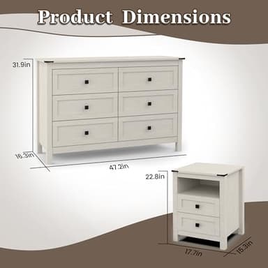 CATMIX Farmhouse Bedroom Set, 3 Pieces Bedroom Furniture Set, Rustic Wood 6 Drawer Dresser and Nightstands, Chest of Drawers Wide Storage Organizer Cabinet for Bedroom - Image 2