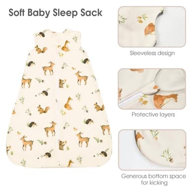 david's kids Micro Fleece Baby Sleep Sack 0-6 Months, Warm Baby Wearable Blankets with 2-Way Zipper, 2 Pack Sleeping Bags for Infant Newborn Boys Girls Neutral, Small Size, Forest/Woodland Animals - Image 3