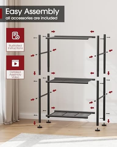 Sakugi Storage Shelves - 3 Tier Shelf Organizer, Sturdy Metal Garage Shelving with Adjustable Leveling Feet, Space-Saving Shelves Organizer for Pantry, Laundry, Kitchen (18" x 12" x 30", Black) - Image 7