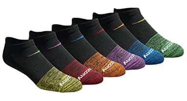 Saucony Men's RunDry Mesh Ventilating Comfort Fit Performance No-Show Socks, Available in M-XXL (6, 12, 18, Fashion Tipped Black (6 Pairs), XX-Large - Image 1