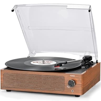 Vinyl Record Player with Speakers Vintage Turntable for Vinyls Records Belt-Driven Turntables 3-Speed Bluetooth Playback Headphone AUX RCA Line LP Vinyls Players for Sound Enjoyment Retro Brown - Image 1