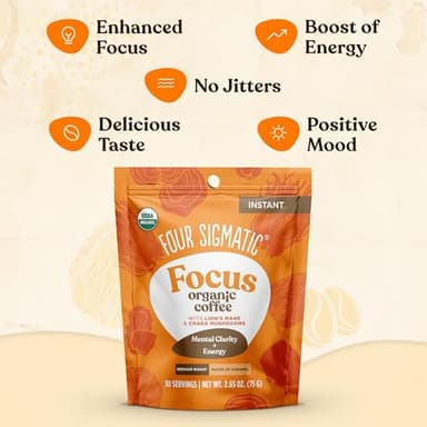 Four Sigmatic Organic Mushroom Coffee | Instant Mushroom Coffee Mix with Lion's Mane, Chaga and Rhodiola for Better Focus and Immune Support | 30 Serving Bag - Image 6