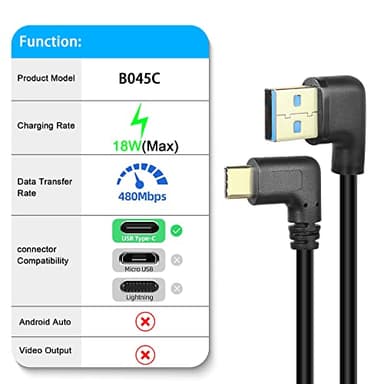 GELRHONR Gold Plated Short Right Angle USB Type C Cable, 90 Degree 18W Fast Charging USB A to USB C Cable (Black-Right-0.25M-Gold Plated) - Image 4