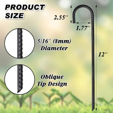 FEED GARDEN 12 Inch 16 Pack Rebar Stakes Heavy Duty J Hook, Galvanized Ground Stakes Tent Stakes Steel Ground Anchors, Chain Link Fence Stakes, Trampoline Stakes, Black - Image 2